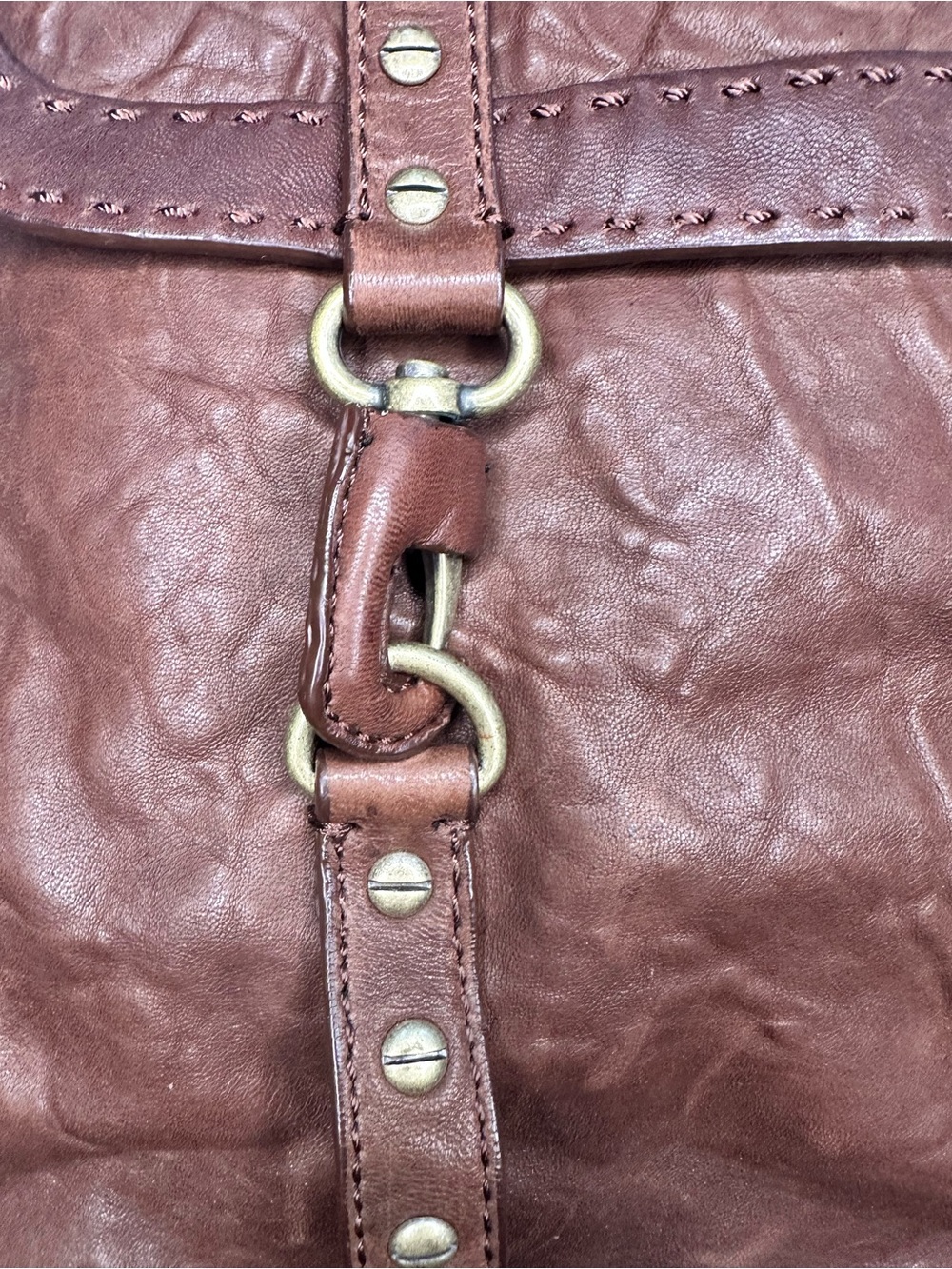 Cynthia Rowley Brown Leather Studded Shoulder Bag W/ Adjustable Strap - Picture 6 of 10